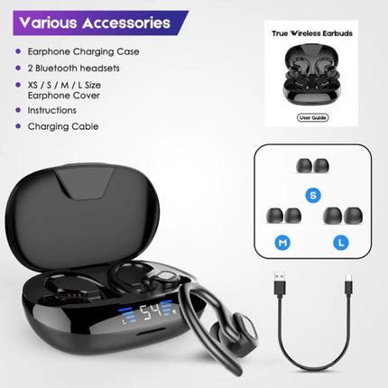 VV2 Draadloze Oortjes met Oorhaak Sport - Touch Control -  TWS Bluetooth 5.0 Wireless Buds Earphones Earbuds Oortelefoon Zwart