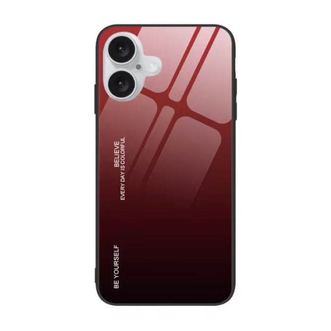 iPhone 15 Pro Hoesje Gradient - TPU en 9H Glas - Shockproof Glossy Case Cover - Rood