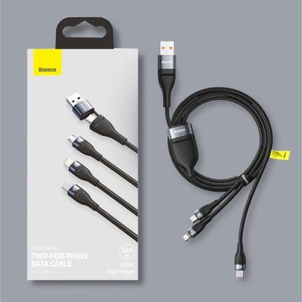 3 in 1 Oplaadkabel - iPhone Lightning / USB-C / Micro-USB - 1.2 Meter Oplader Gevlochten Nylon Data Kabel Zwart