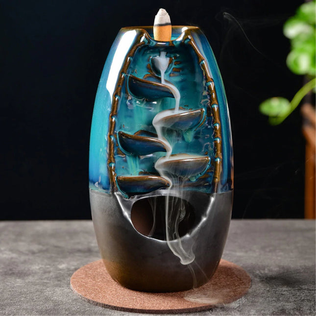 Aromatherapie Sier Wierookbrander Waterval Terugstromen - Backflow Incense Burner Feng Shui Decor Ornament Lichtblauw