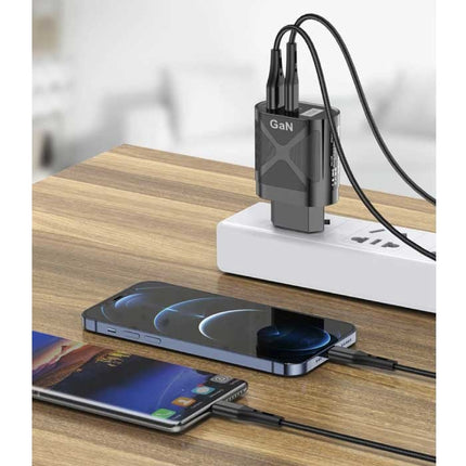 65W GaN Dual Port Stekkerlader - PD / Quick Charge 3.0 - Power Delivery USB Fast Charge - Oplader Muur Wallcharger AC Thuislader Adapter Wit