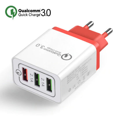 Qualcomm Quick Charge 3.0 Triple (3x) USB Port iPhone/Android Muur Oplader Wallcharger Rood