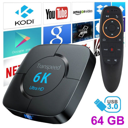 Transpeed 6K Ultra HD TV Box Mediaspeler Android Kodi - 4GB RAM - 64GB Opslagruimte