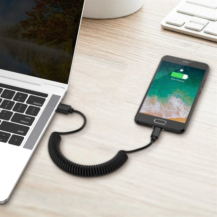 Gekrulde Micro-USB Oplaadkabel - Fast Charge 2.4A Spiraal Datakabel 1.1 Meter Oplader Kabel Zwart