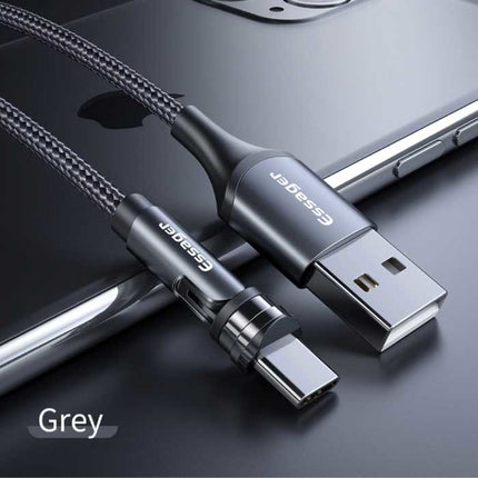 Micro-USB Magnetische Oplaadkabel 2 Meter met 540° Roterende Plug - 2.4A Fast Charging Gevlochten Nylon Oplader Data Kabel Grijs