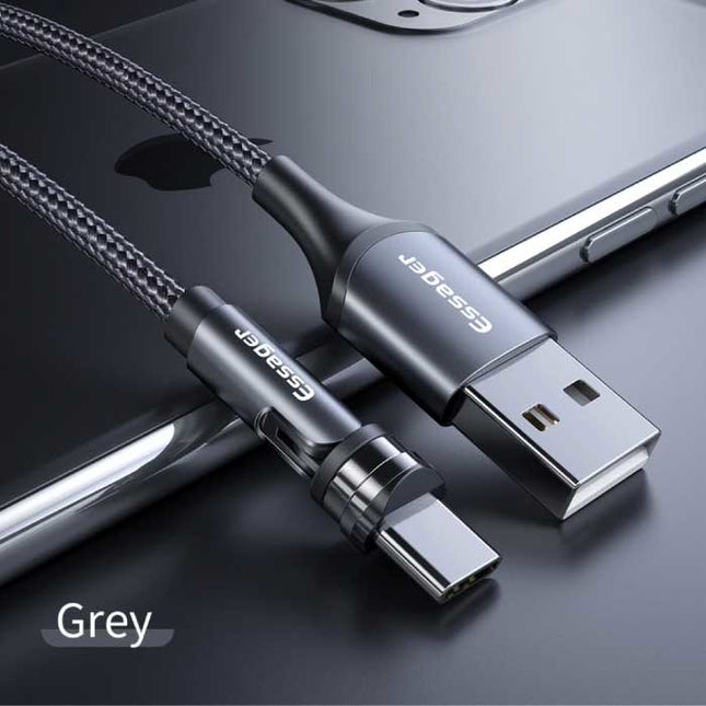 Micro-USB Magnetische Oplaadkabel 2 Meter met 540° Roterende Plug - 2.4A Fast Charging Gevlochten Nylon Oplader Data Kabel Grijs