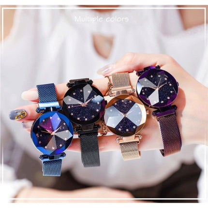 Starry Night Horloge Dames - Luxe Anoloog Kwarts Uurwerk voor Vrouwen Zwart