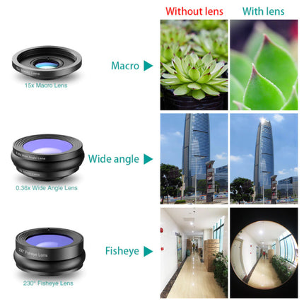 3 in 1 Camera Lens Clip voor Smartphones Zwart - Fisheye/Wide Angle/Macro Lens