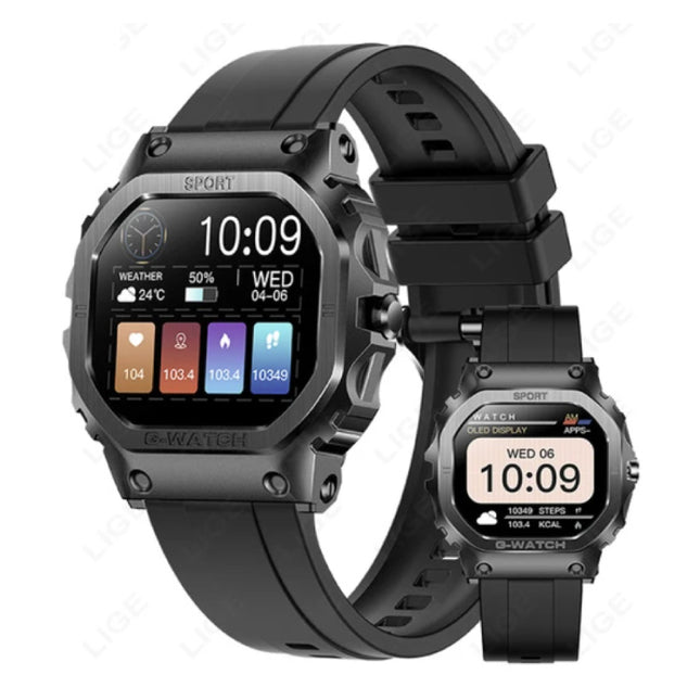 Smartwatch Gezondheid Monitor - Sport Health Tracker Horloge - Silicoon Bandje - Zwart