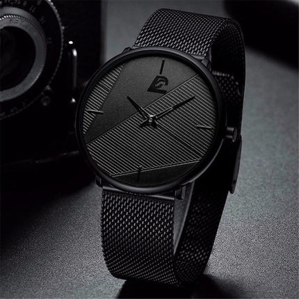 Minimalistisch Horloge voor Heren - Modieus Ultradun Zakelijk Kwarts Uurwerk Zwart Blauw Mesh Bandje