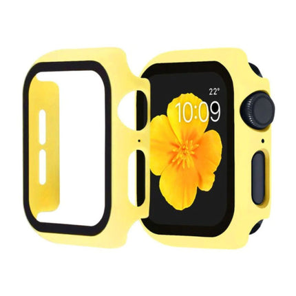 Full Cover voor iWatch Series 40mm - Hoesje en Screen Protector - Tempered Glass Hard Case TPU Geel