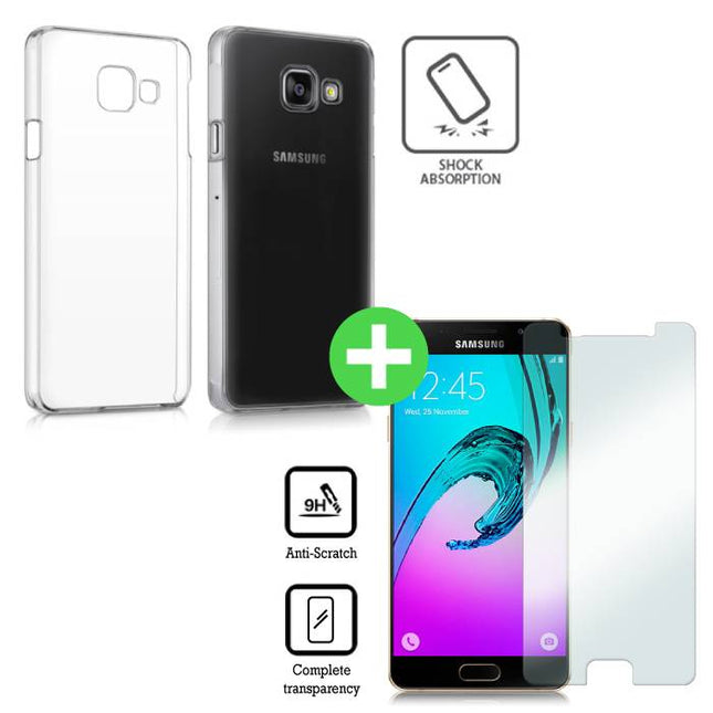 Samsung Galaxy A3 2016 Transparant TPU Hoesje + Screen Protector Tempered Glass 