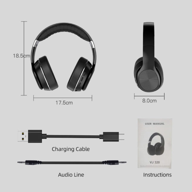 VJ320 Draadloze Koptelefoon met Microfoon - Bluetooth 5.0 Stereo Studio Headset Zwart