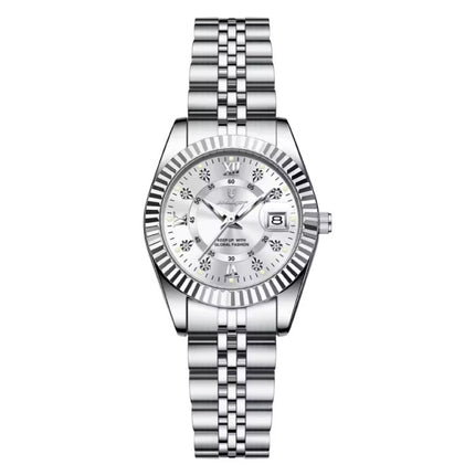Luxe Elegant Horloge voor Dames - Modieus Kwarts Uurwerk Roestvrij Staal - Zilver Wit