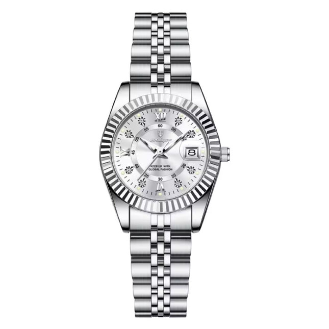 Luxe Elegant Horloge voor Dames - Modieus Kwarts Uurwerk Roestvrij Staal - Zilver Wit