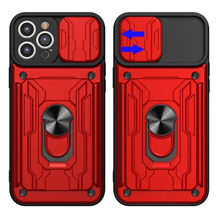 Samsung Galaxy A22 (4G) - Card Slot Hoesje met Kickstand en Camera Slide - Magnetische Pop Grip Cover Case Rood