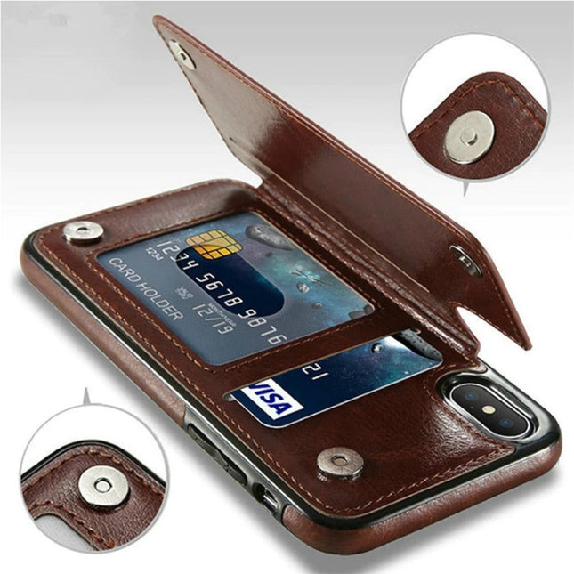 Retro iPhone 12 Leren Flip Case Portefeuille - Wallet Cover Cas Hoesje Zwart