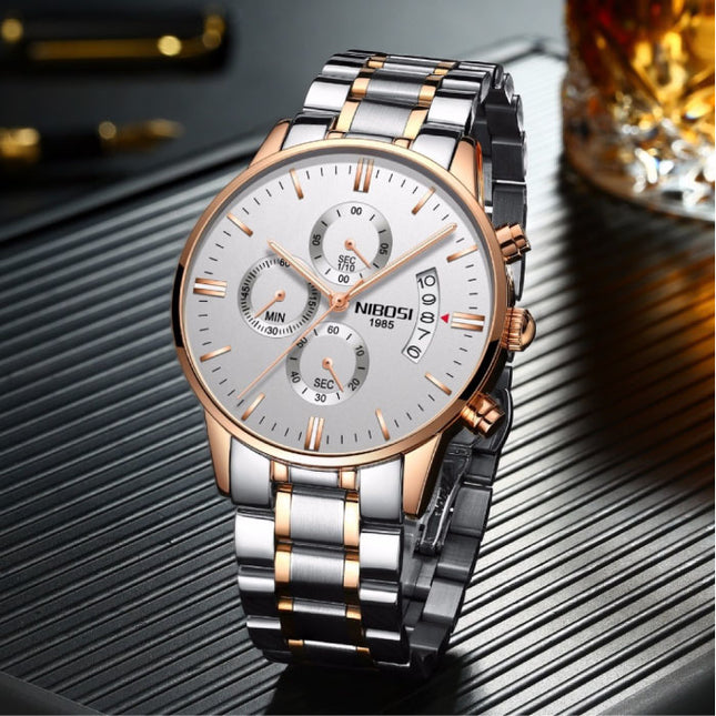 Staal Horloge voor Heren - Luxe Bandje Anoloog Uurwerk voor Mannen Kwarts Zilver 
