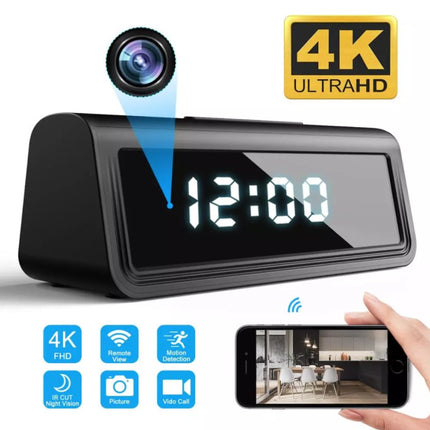 Alarm Klok met 4K Camera en WiFi - Draadloze Smart Home Security Night Vision Motion Detection
