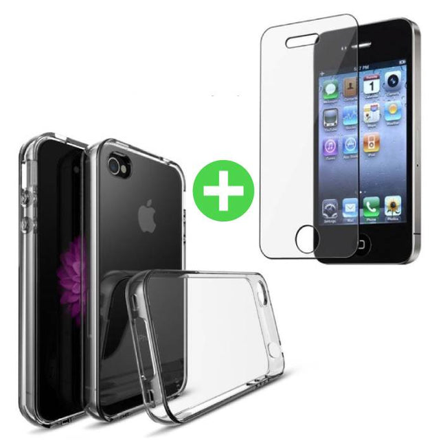 iPhone 4S Transparant TPU Hoesje + Screen Protector Tempered Glass
