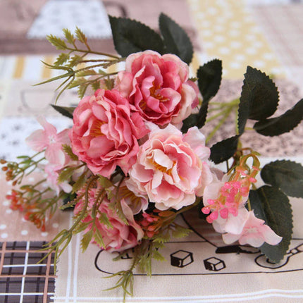 Kunst Boeket - Zijden Rozen Roos Bloemen Luxe Boeketten Decor Ornament Roze