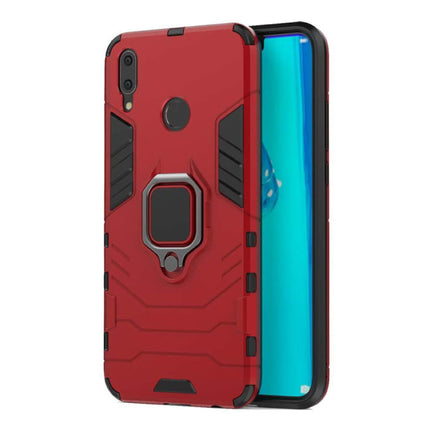 Huawei Honor 10 Lite Hoesje  - Magnetisch Shockproof Case Cover Cas TPU Rood + Kickstand