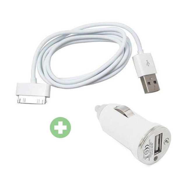 2 in 1 Oplaadset Oplaadkabel USB/Datakabel & Autolader/Carcharger 1 Meter voor iPhone 4/4S