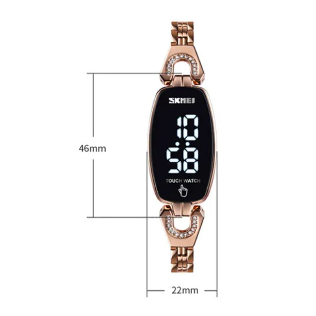 Diamant Horloge voor Vrouwen - Digitaal LED Uurwerk Touch Screen Waterdicht Zwart