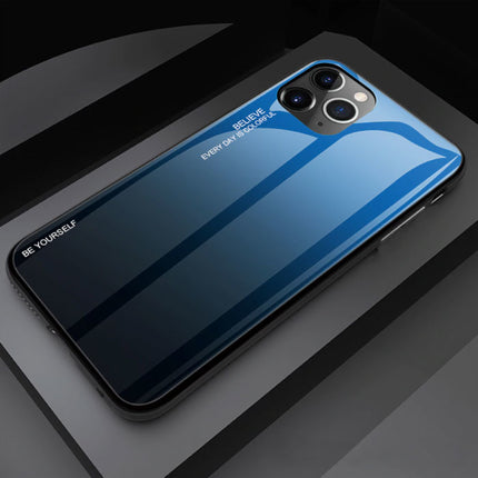 iPhone 12 Hoesje Gradient - TPU en 9H Glas - Shockproof Glossy Case Cover Cas TPU Blauw