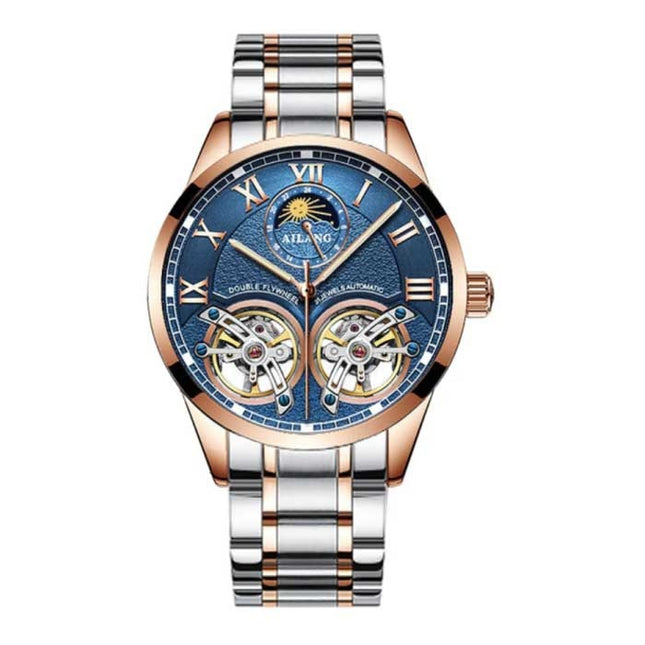 Vintage Horloge voor Heren - Roestvrij Staal Bandje Kwarts Polshorloge Dubbel Vliegwiel Goud
