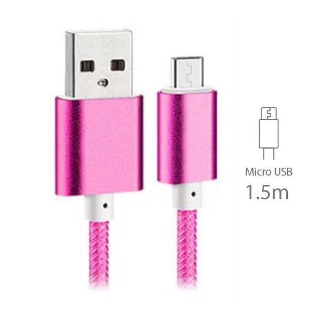 USB 2.0 - Micro-USB Oplaadkabel Gevlochten Nylon Oplader Data Kabel Data Android 1.5 Meter Roze