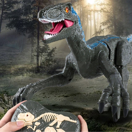 RC Velociraptor Dinosaurus met Afstandsbediening - Speelgoed Bestuurbaar Robot Zwart-Beige