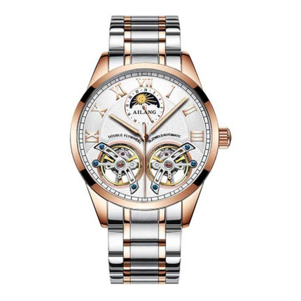 Vintage Horloge voor Heren - Roestvrij Staal Bandje Kwarts Polshorloge Dubbel Vliegwiel Goud