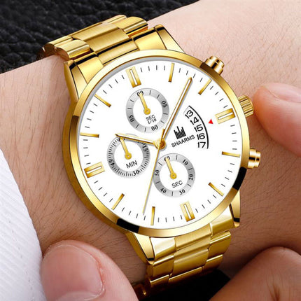Luxe Zakelijk Horloge voor Heren - Kwarts Roestvrij Staal Bandje Datum Kalender met 3 Subdials Zwart Blauw
