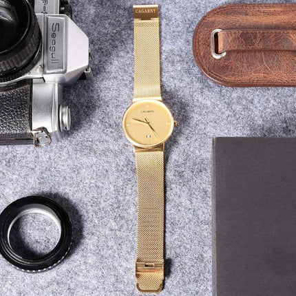 Luxe Kristallen Kwarts Horloge voor Heren - Waterdicht Polshorloge Roestvrij Staal Zwart Minimal