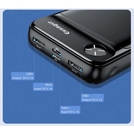 Powerbank 20.000mAh met 3 Oplaadpoorten  - 2.1A Externe Noodaccu LED Display Batterij Oplader Charger Zwart