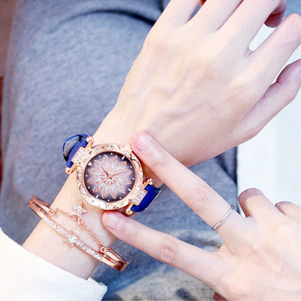 Starry Sky Horloge Dames - Luxe Anoloog Kwarts Uurwerk voor Vrouwen Blauw