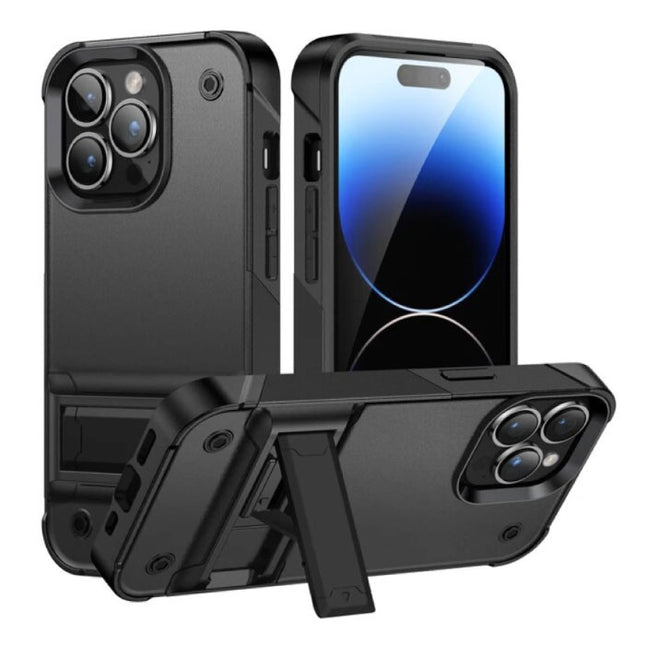 iPhone 16 Pro Armor Hoesje met Kickstand - Shockproof Cover Case - Zwart
