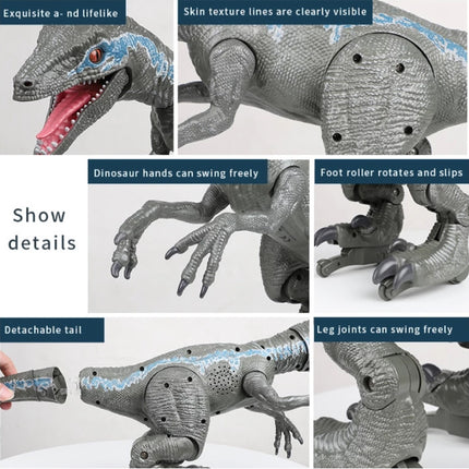 XL RC Velociraptor Dinosaurus met Afstandsbediening - Bestuurbaar Speelgoed Robot Raptor Blauw-Grijs