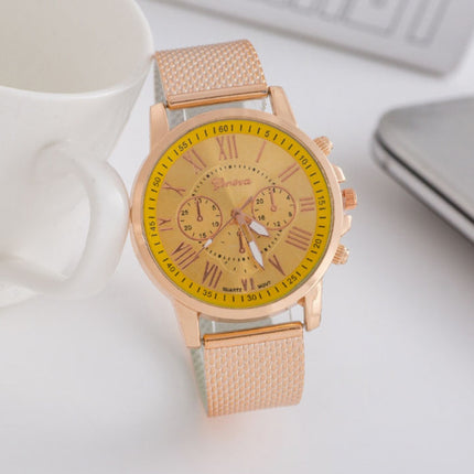 Luxe Horloge voor Dames - Modieus Kwarts Uurwerk Mesh Bandje Geel