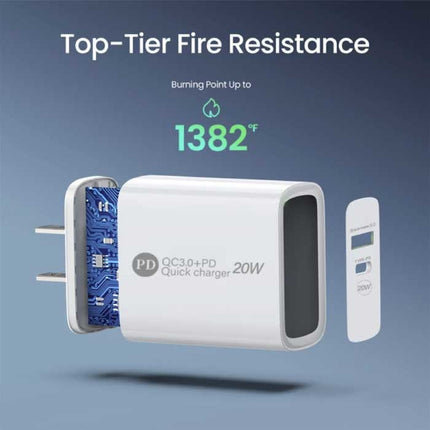 Dual Port Stekkerlader - PD / Quick Charge 3.0 - 20W Power Delivery USB Fast Charge - Oplader Muur Wallcharger AC Thuislader Adapter Wit