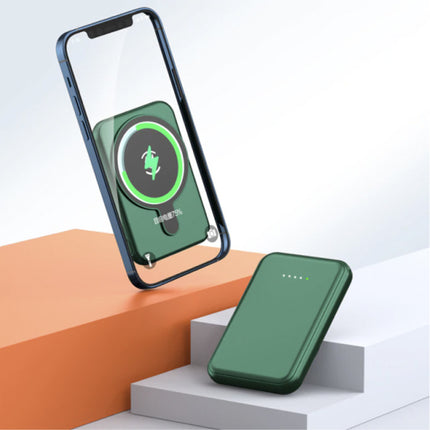 10.000mAh Mini Magnetische Qi Powerbank voor Mobiele Telefoons - PD Poort Draadloos Noodaccu Batterij Accu Groen