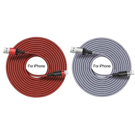 Extra Lange 5M 8-pin iPhone Lightning USB Oplaadkabel Datakabel Gevlochten Nylon Oplader iPhone/iPad/iPod Rood
