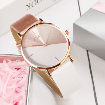 Minimalist Horloge voor Dames - Leren bandje - Anoloog Kwarts Uurwerk voor Vrouwen Wit