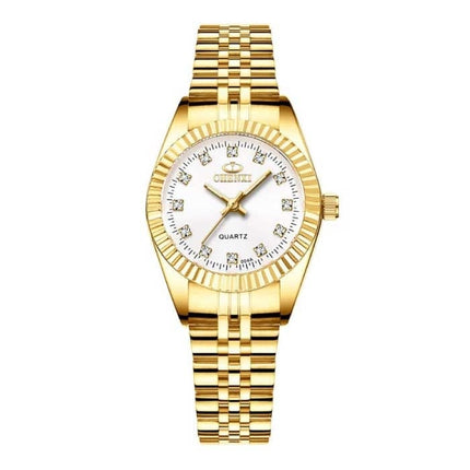 Gouden Luxe Horloge voor Dames - Waterdicht Stras Horloge Roestvrij Stalen Armband Groen