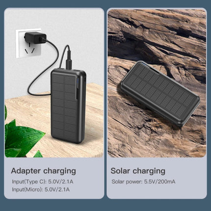 Draadloze Solar Powerbank met 4 Poorten 20.000mAh - LED Indicator Externe Noodaccu Batterij Oplader Charger Zon Zwart
