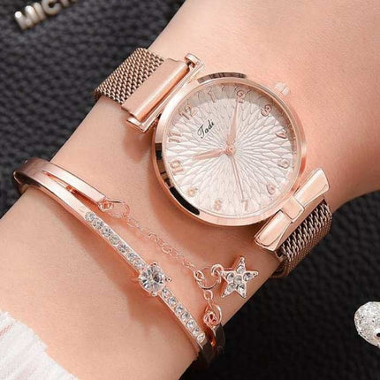 Luxe Horloge met Armband voor Dames - Kwarts Polshorloge Magnetisch Bandje Zwart