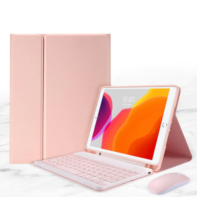 Toetsenbord Hoes voor iPad Air 2 Pro (9.7") met Draadloze Muis - QWERTY Multifunctionele Keyboard Bluetooth Smart Cover Case Hoesje Roze