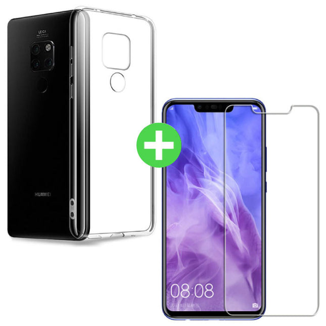 Huawei Mate 20 Pro Transparant TPU Hoesje + Screen Protector Tempered Glass 