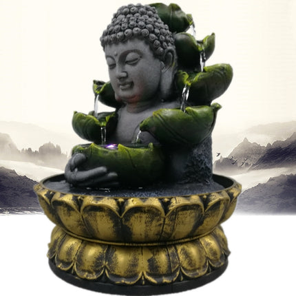 Sier Waterval Boeddha Beeld - LED Fontein Decor Feng Shui Ornament